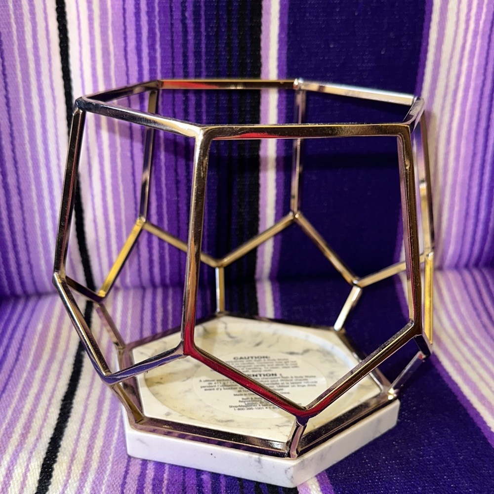 Gold Geometric Candle Holder With White Marble Bottom